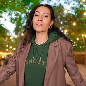Forest Green “Knotty” Hoodie – Golden Embroidery, Unisex Small, Sample